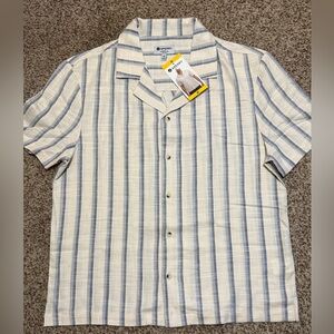 Sperry Camp Collar Shirt Short-Sleeve Button-Up Blue and White Stripe Size M NWT